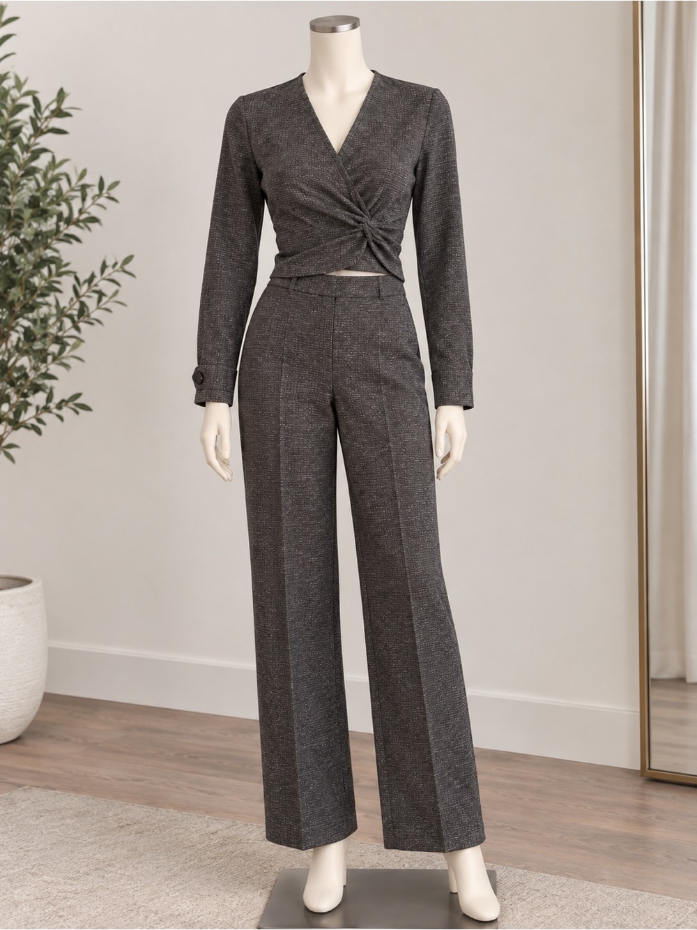 JoyLab Charcoal Sparkle Wide-Leg Trousers
